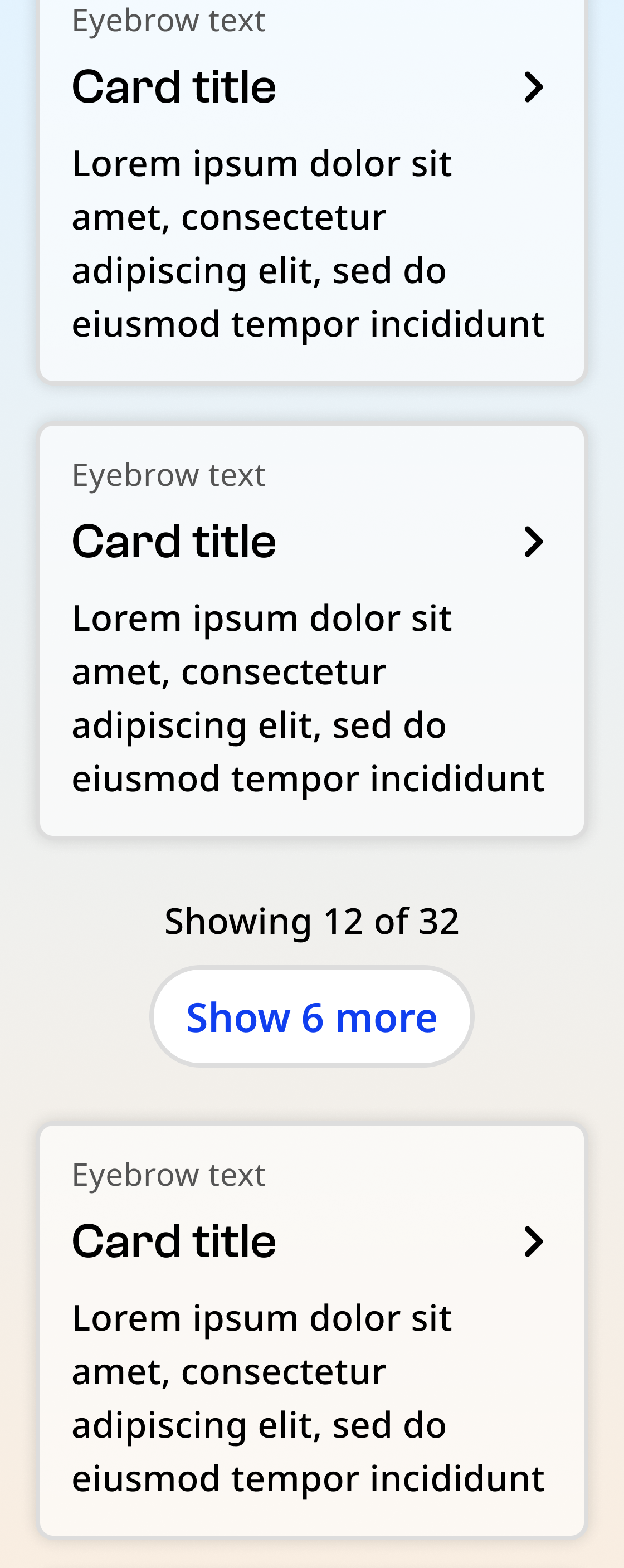 Mobile nyc.gov screenshot showing incorrect placement of the show more component between two cards.